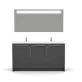 Casa Mare Benna 63 Glossy Gray Bathroom Vanity and Double Sink Combo with LED Mirror - Benna160GG-63-S